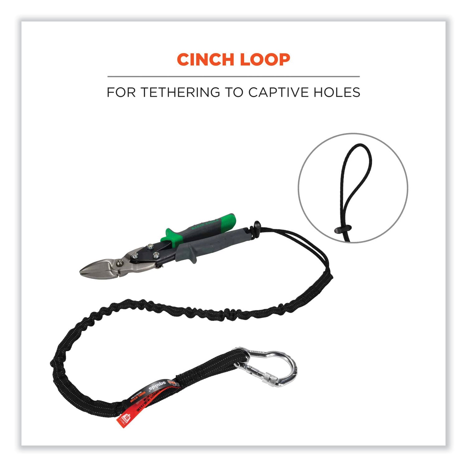 Ergodyne 3100 Single Carabiner Tool Lanyard - 10lbs - Adjustable - 10 lb Load Capacity - Extended - Carabiner Attachment - 11.3" Height x 1" Width x 54" Length - Black - Nylon Webbing, Aluminum - 6 / Carton