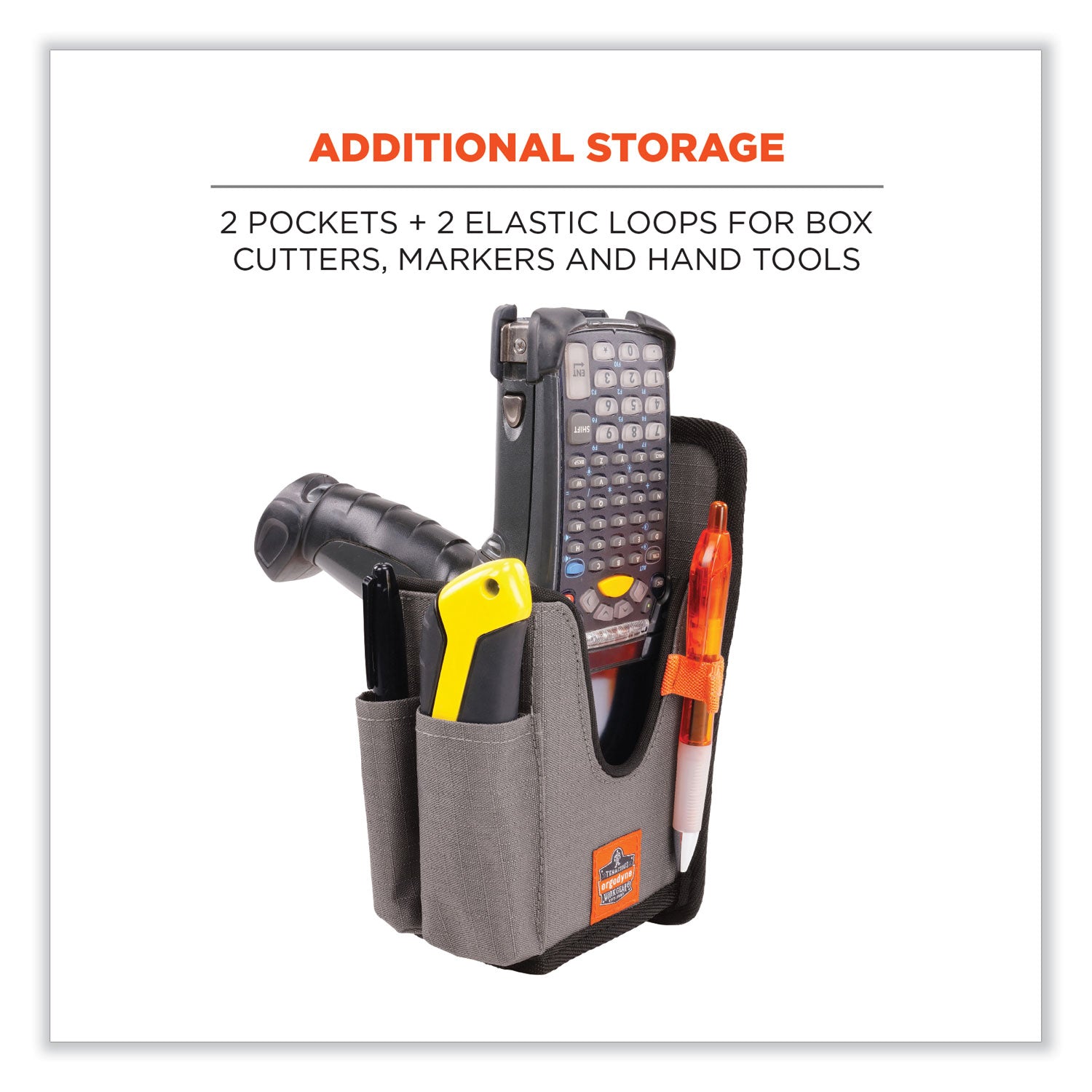 Ergodyne Squids 5541 Rugged Holster Carrying Case, Drop & Abrasion Resistant, Polyester Ripstop, Belt Clip, Large Size, Gray, 8.3" x 3.5" x 4.3", 1 Each