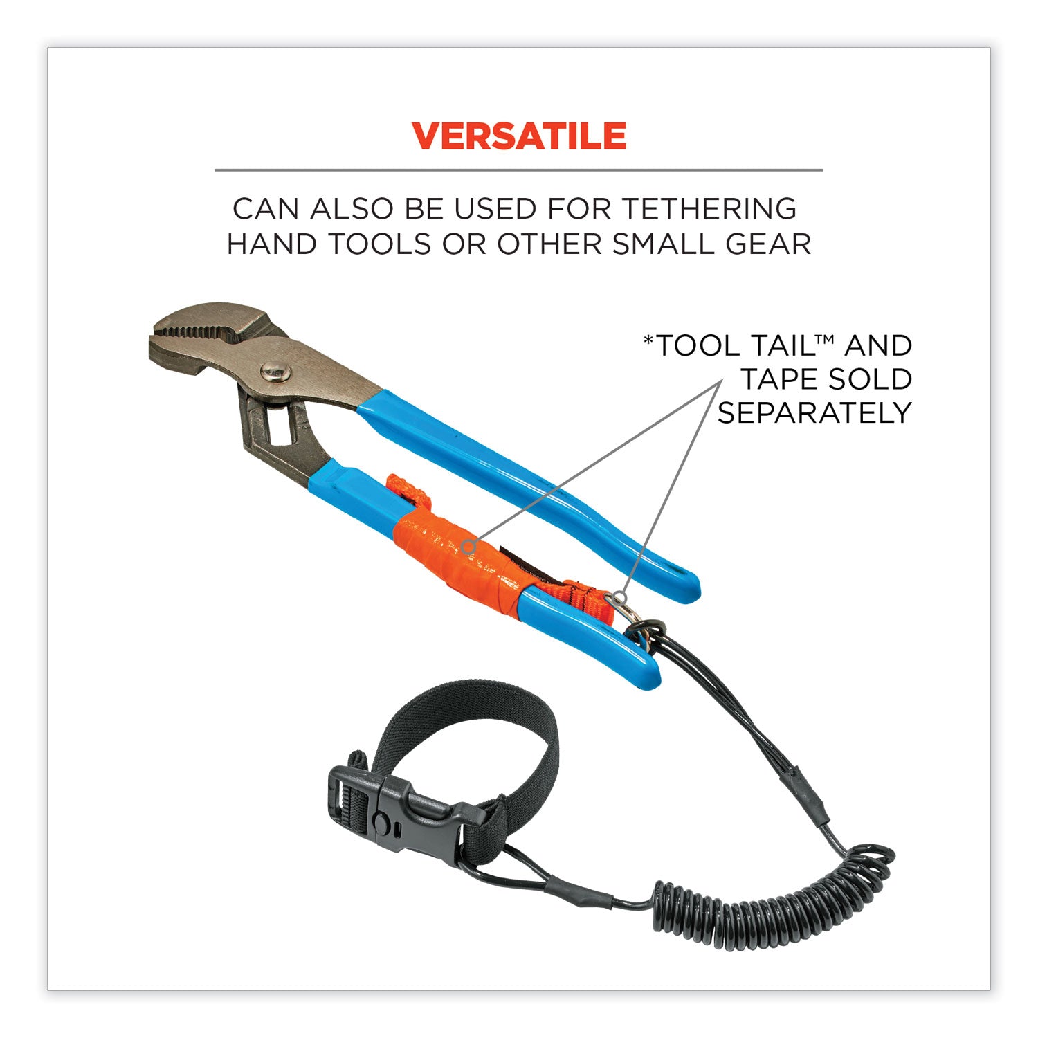 Ergodyne 3157 Coil Tool Lanyard with Buckle - 2lbs / 0.9kg - 1.98 lb Load Capacity - Buckle Attachment - 1.5" Height x 2" Width x 48" Length - Black - 6 / Carton