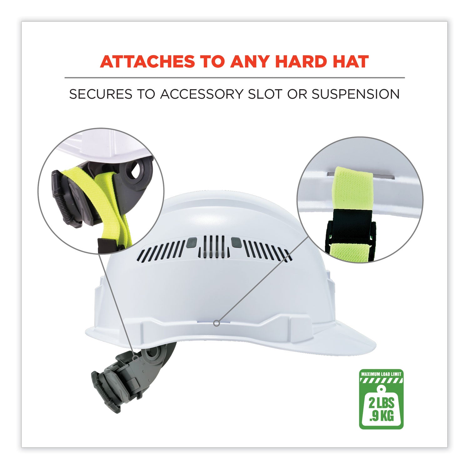 2 lb Load Capacity - Buckle Attachment - 1.5" Height x 2" Width x 48" Length - Lime - Elastic, Fabric - 6 / Carton