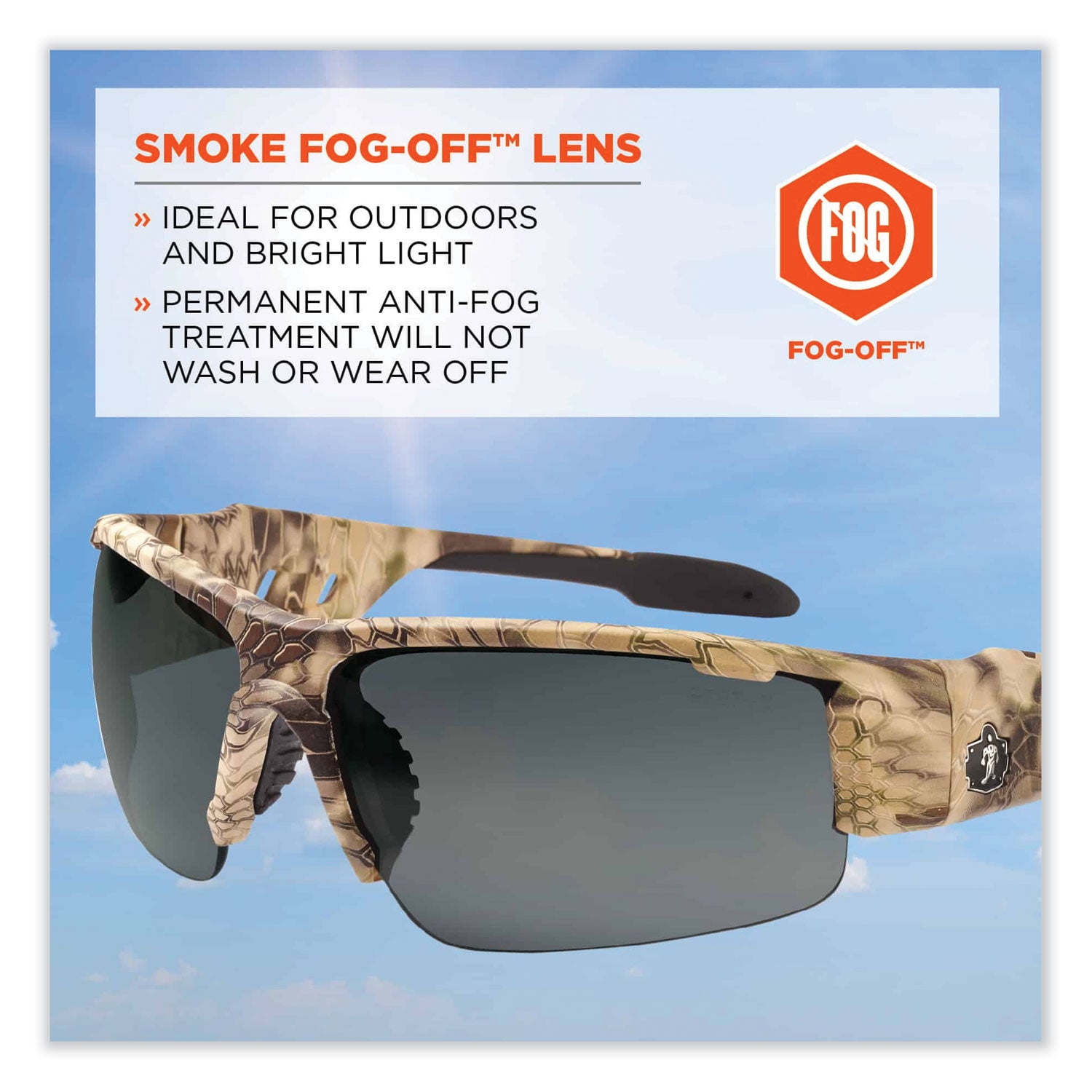 Ergodyne Dagr AF Smoke Safety Glasses, Kryptek Highlander Frame, Smoke Lens, Scratch & Impact Resistant, Anti-fog, Non-slip, 1 Each