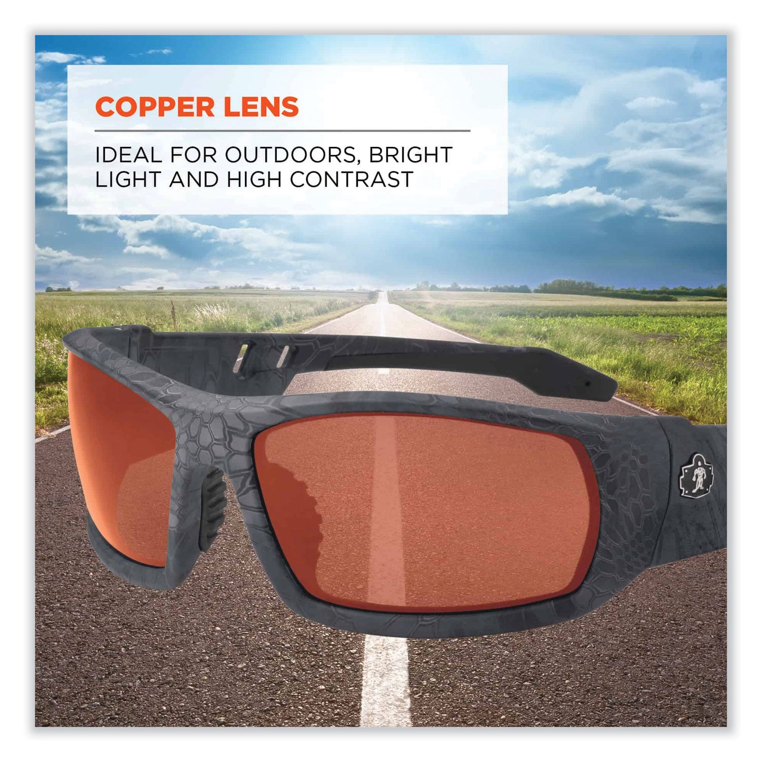 Ergodyne Skullerz Odin Safety Glasses, Copper Lens, Kryptek Typhon Frame, Scratch & Impact Resistant, Anti-glare, Non-slip, 1 Each