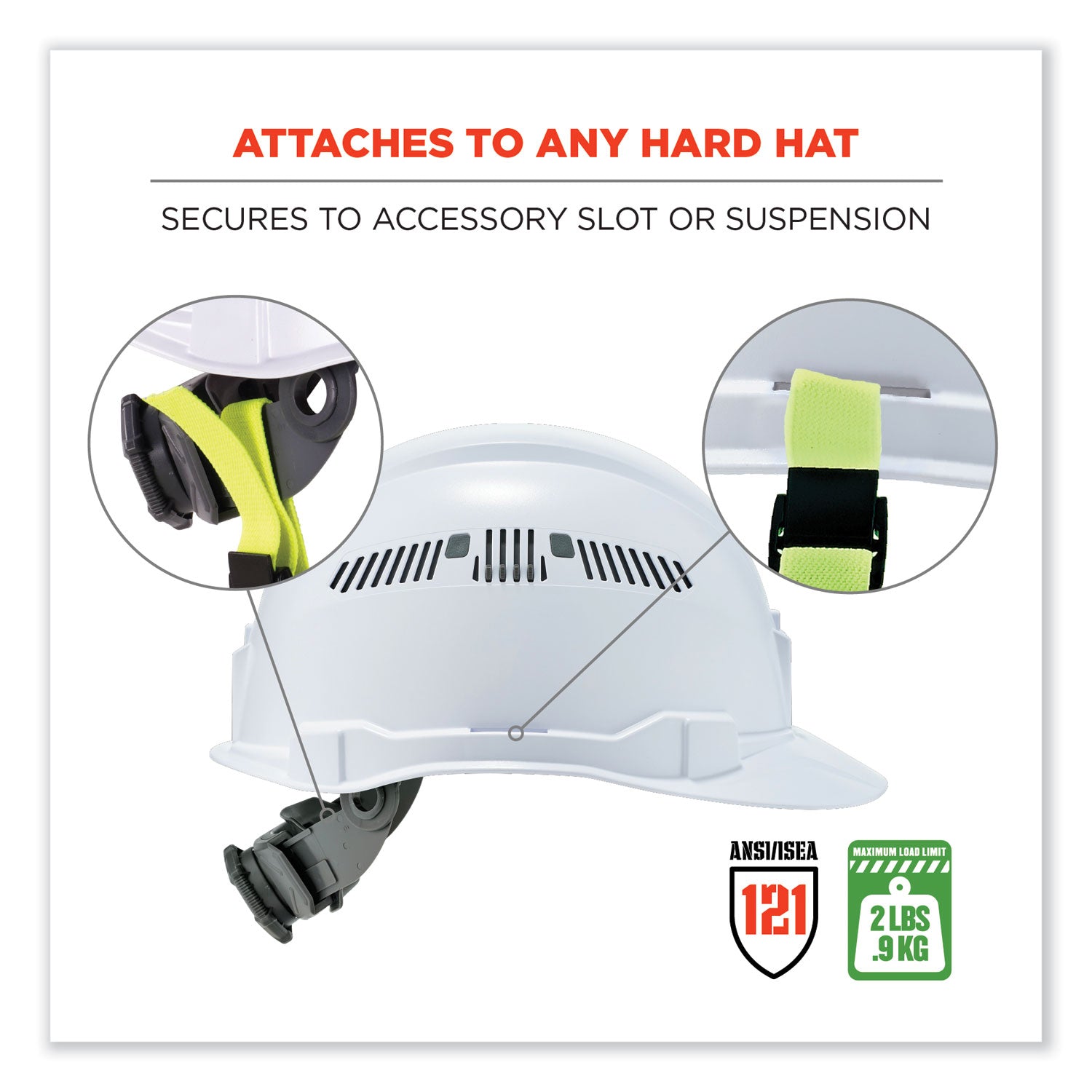 Adjustable - 2 lb Load Capacity - Buckle Attachment - 8" Height x 2" Width x 48" Length - Lime - Elastic, Plastic - 6 / Carton