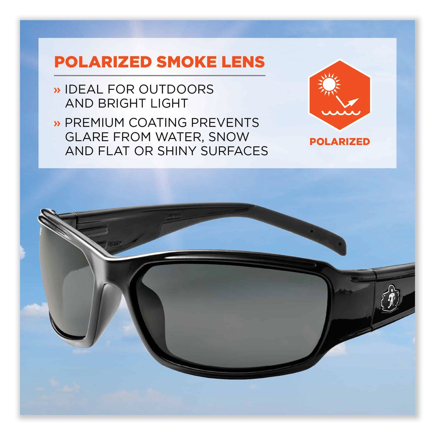 Ergodyne THOR Polarized Smoke Lens Safety Glasses, Black, Black