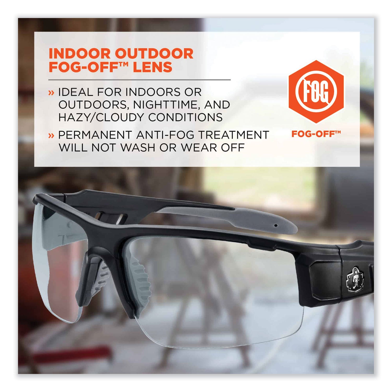 Ergodyne Dagr AF Clear Safety Glasses, Matte Black Frame, Scratch & Impact Resistant, Anti-fog, Non-slip, Comfortable, 1 Each
