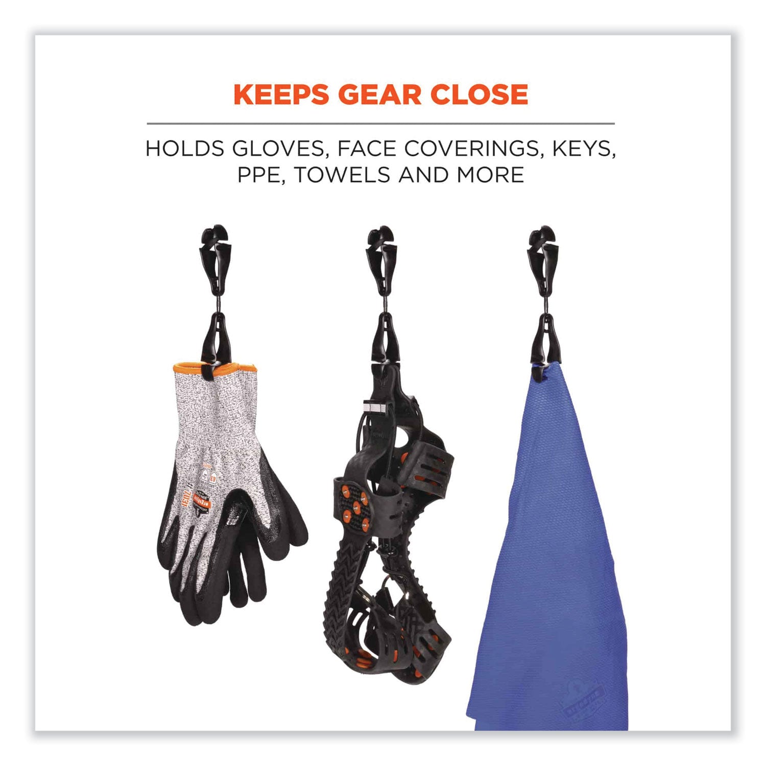 Squids 3420 Dual Clip Swivel Glove Clip Holder, 1 x 0.6 x 5.5, Acetal Copolymer, Black, 100/Pack