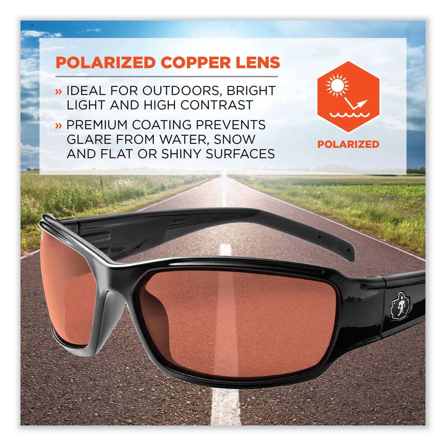 Ergodyne THOR Polarized Copper Lens Safety Glasses, Black, Black