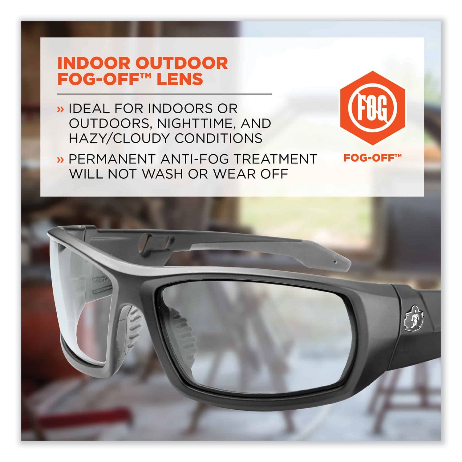Ergodyne Odin In/Outdoor Safety Glasses, Matte Black Frame, Anti-fog, Scratch & Impact Resistant, Non-slip, Comfortable, 1 Each