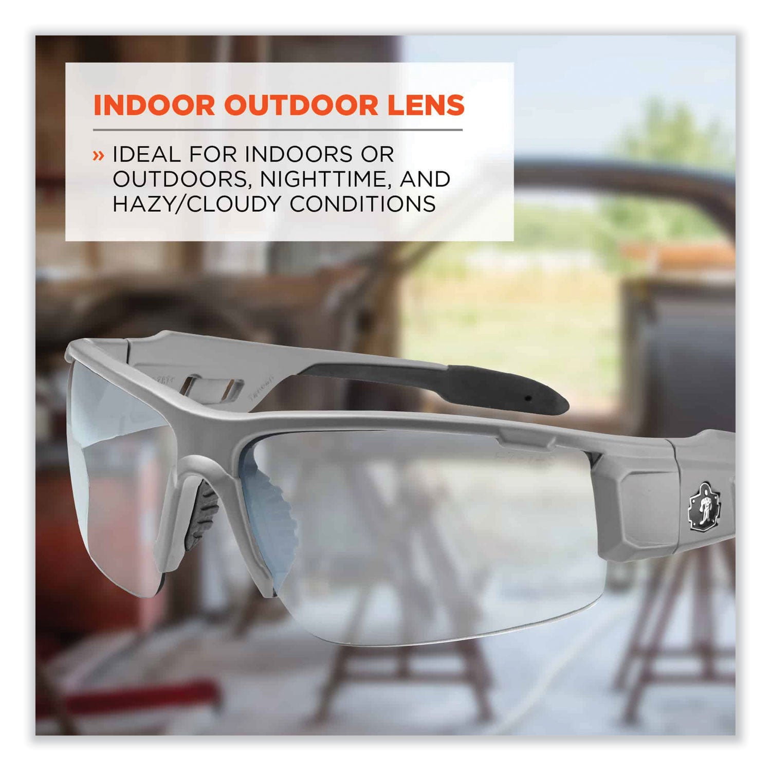 Ergodyne Skullerz Dagr In/Outdoor Safety Glasses, Matte Gray Frame, Scratch & Impact Resistant, Anti-glare, Non-slip, Comfortable, 1 Each