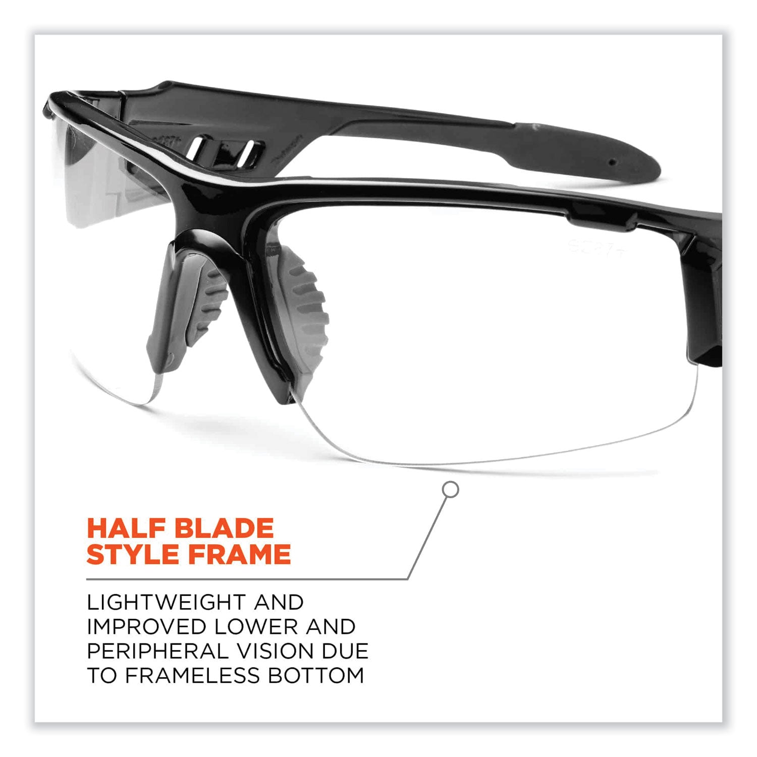 Ergodyne Skullerz Dagr Clear Lens Safety Glasses, Matte Black Frame, Scratch Resistant, Impact Resistant, Anti-glare, Comfortable, Non-slip, 1 Each