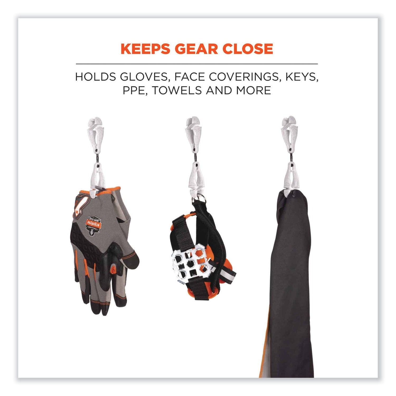 Squids 3420 Dual Clip Swivel Glove Clip Holder, 1 x 0.6 x 5.5, Acetal Copolymer, Granite, 100/Pack
