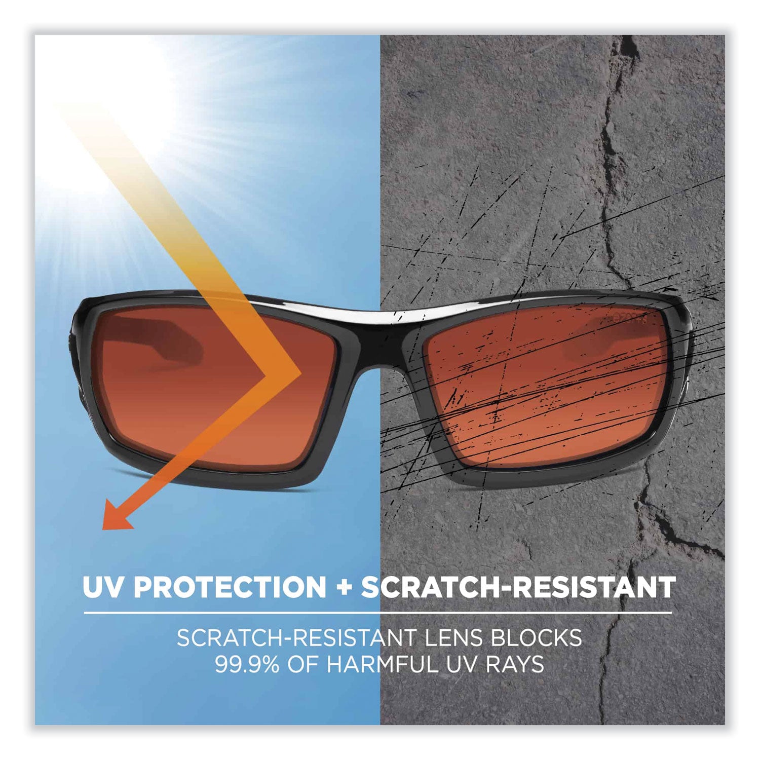 Ergodyne Skullerz ODIN-PZ Polarized Copper Safety Glasses, Black Frame, Scratch & Impact Resistant, Anti-glare, Non-slip, Bendable, 1 Each