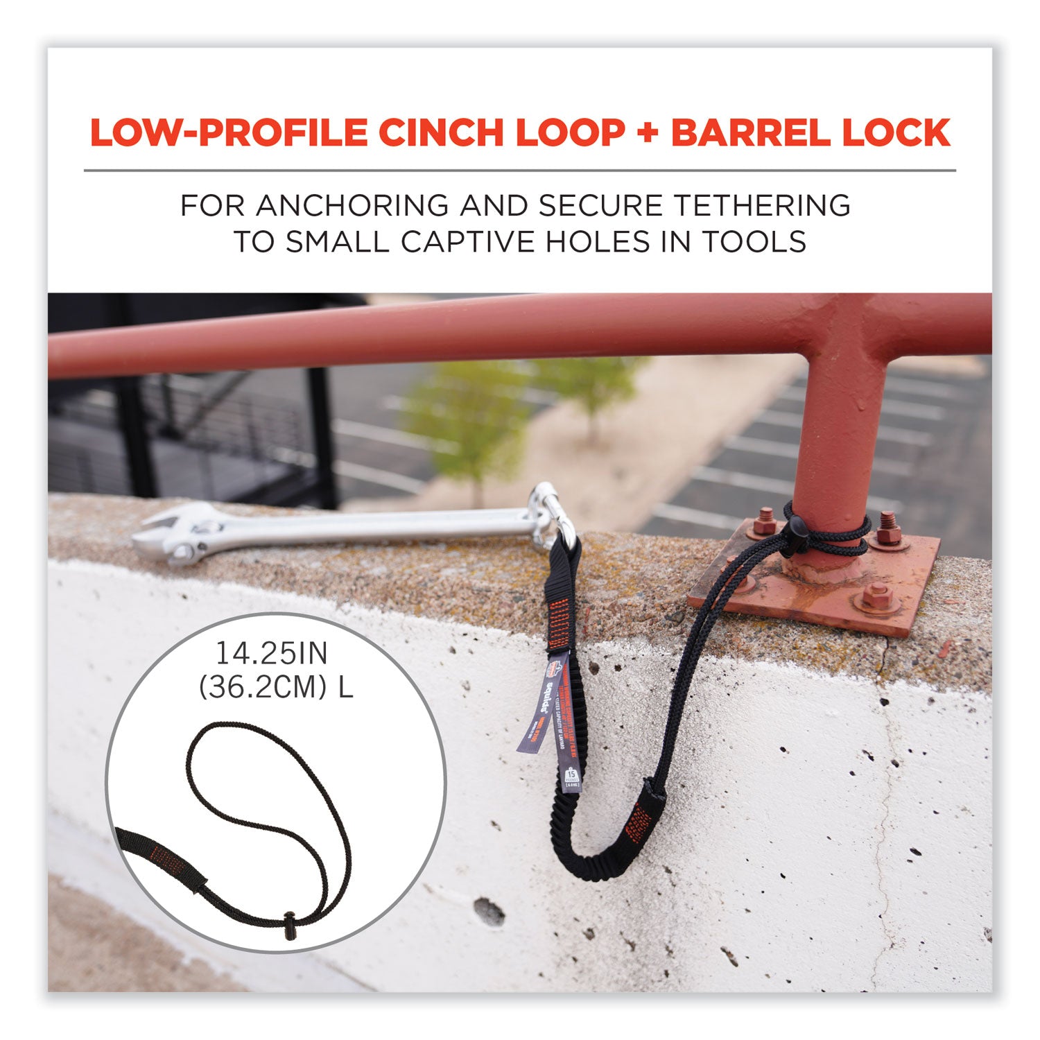 Squids 3105 Tool Lanyard with Aluminum Carabiner + Cinch-Loop, 15 lb Max Working Capacity, 32" to 48" Long, Black, 10/Pack