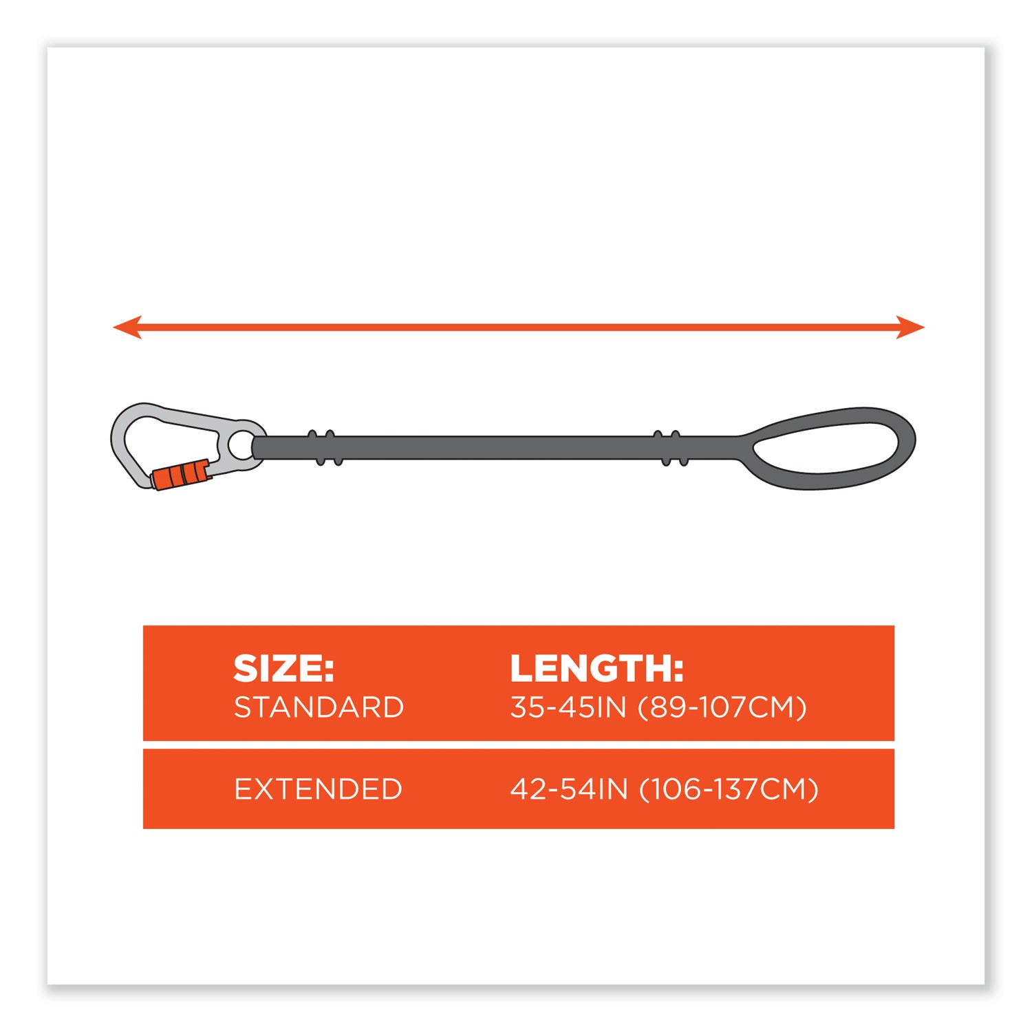 Ergodyne 3100 Single Carabiner Tool Lanyard - 10lbs - Adjustable - 10 lb Load Capacity - Extended - Carabiner Attachment - 11.3" Height x 1" Width x 54" Length - Black - Nylon Webbing, Aluminum - 6 / Carton
