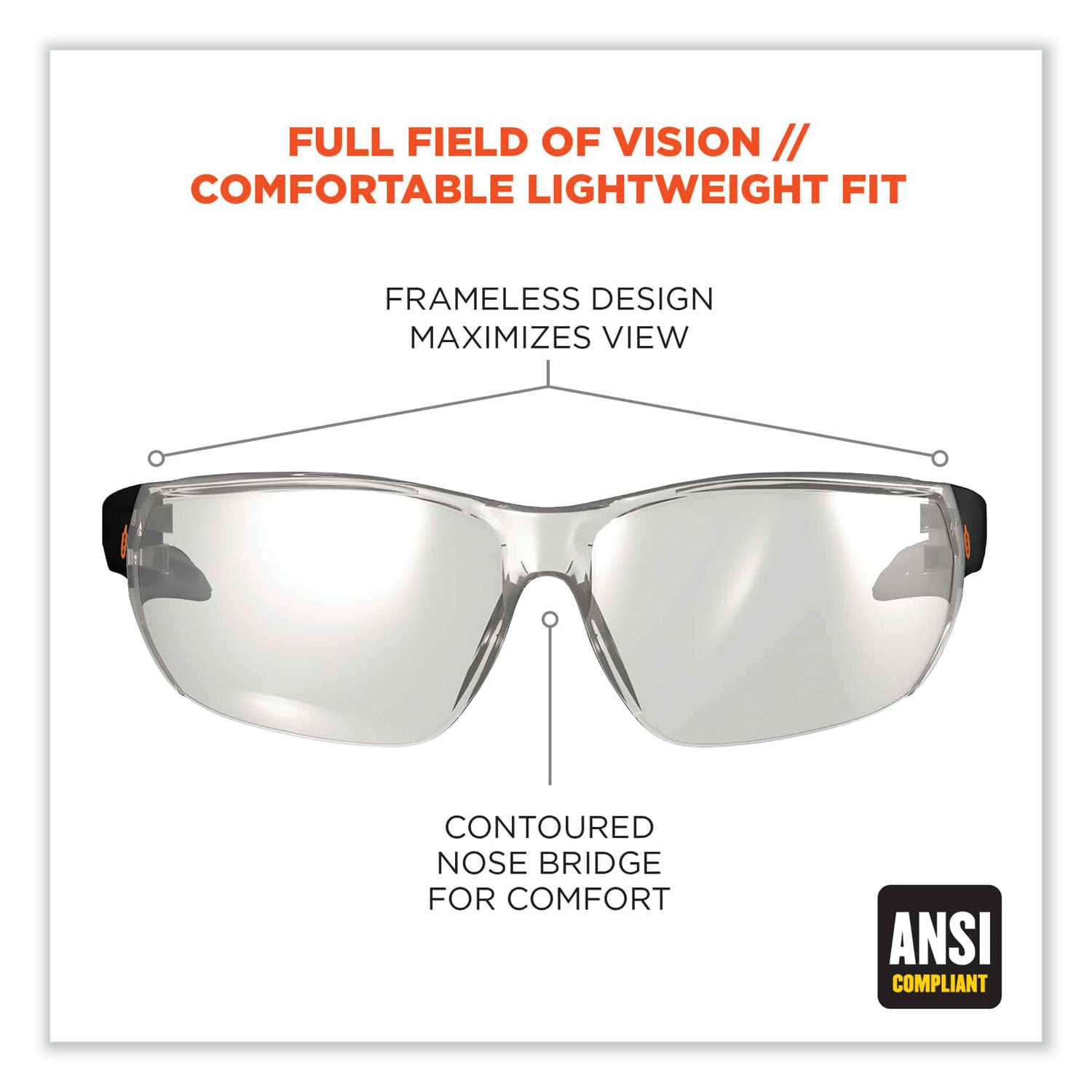 Recommended for: Indoor/Outdoor - Eye Protection - Matte Black - Anti-fog, Anti-scratch, UV Resistant, Lightweight, Impact Resistant, Non-Slip Temple, Rubber Tipped Temples, Frameless - 1 Each