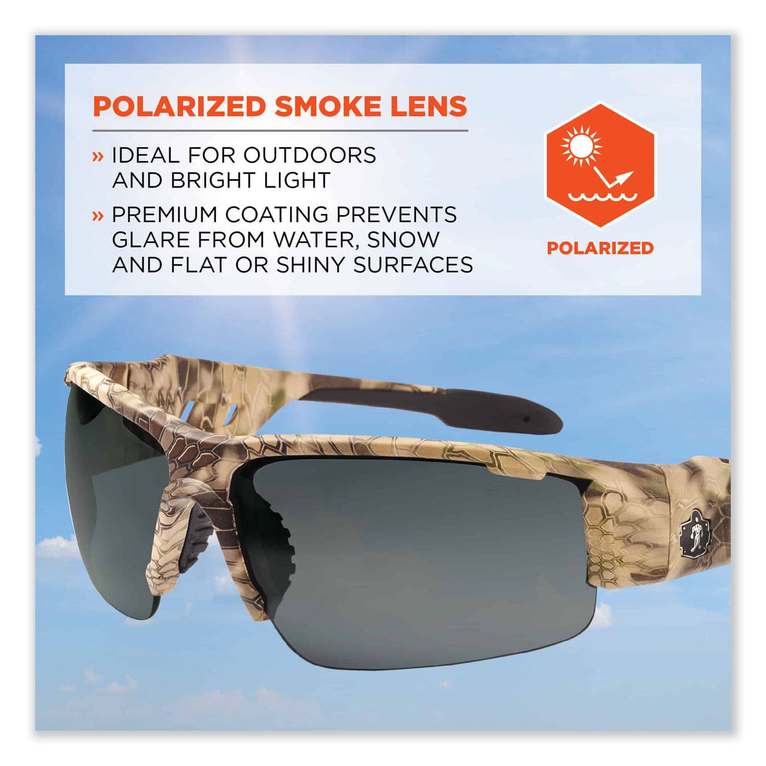 Ergodyne Dagr PZ Smoke Safety Glasses, Polarized, Scratch Resistant, Anti-glare, Impact Resistant, Kryptek Highlander Frame, 1 Each