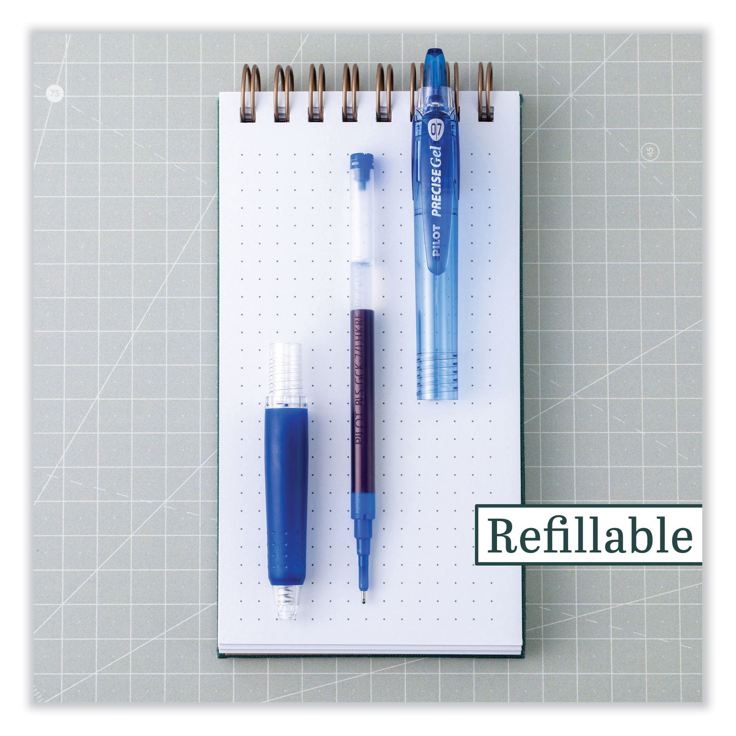 Pilot Precise Gel Fine Retractable BeGreen Pens - 0.7 mm Fine Needle Pen Point - Refillable - Retractable - Blue Ink - Gel-based - Translucent Barrel - 1 Dozen