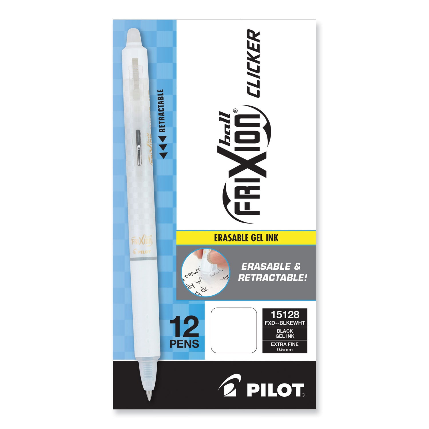 Pilot Erasable Gel Ink Pens - 0.5 mm Extra Fine Pen Point - Refillable - Retractable - Erasable - Black Ink - Gel-based - White Barrel - Document, Writing - 1 Dozen