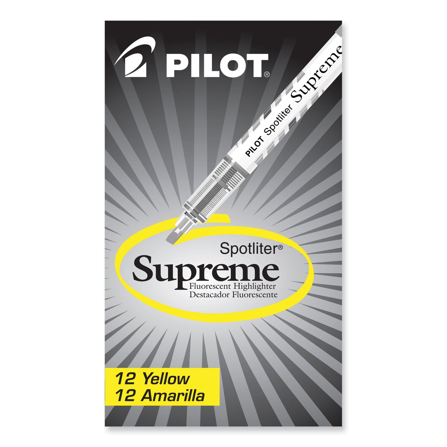 Pilot Spotliter Supreme Highlighters - Chisel Marker Point - Fluorescent Yellow Ink - White Barrel - 1 Dozen
