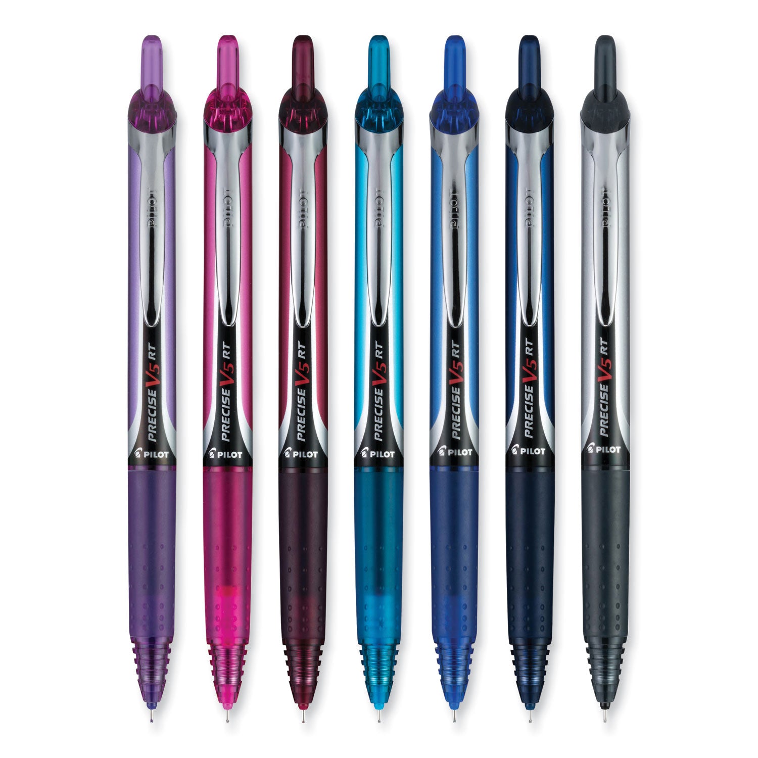 Pilot Premium Rolling Ball Pens - 0.5 mm Extra Fine Pen Point - Refillable - Retractable - Navy, Blue, Turquoise, Burgundy, Pink, Purple Ink - Liquid - Writing - 7 / Pack