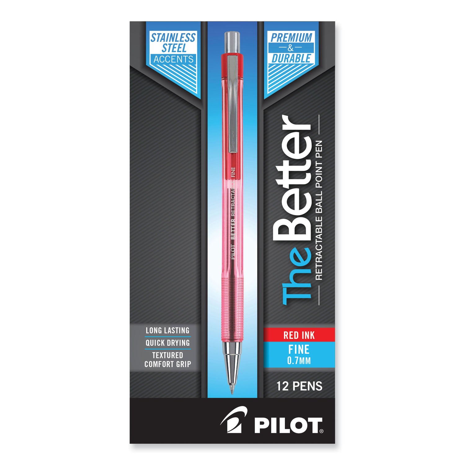Pilot Better Retractable Ballpoint Pens - 0.7 mm Pen Point - Refillable - Retractable - Red Ink - Translucent Barrel - 1 Dozen