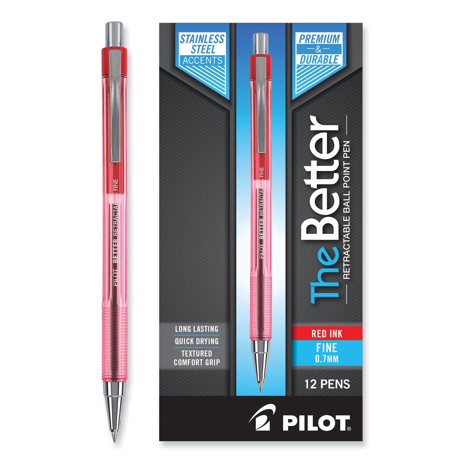 Pilot Better Retractable Ballpoint Pens - 0.7 mm Pen Point - Refillable - Retractable - Red Ink - Translucent Barrel - 1 Dozen