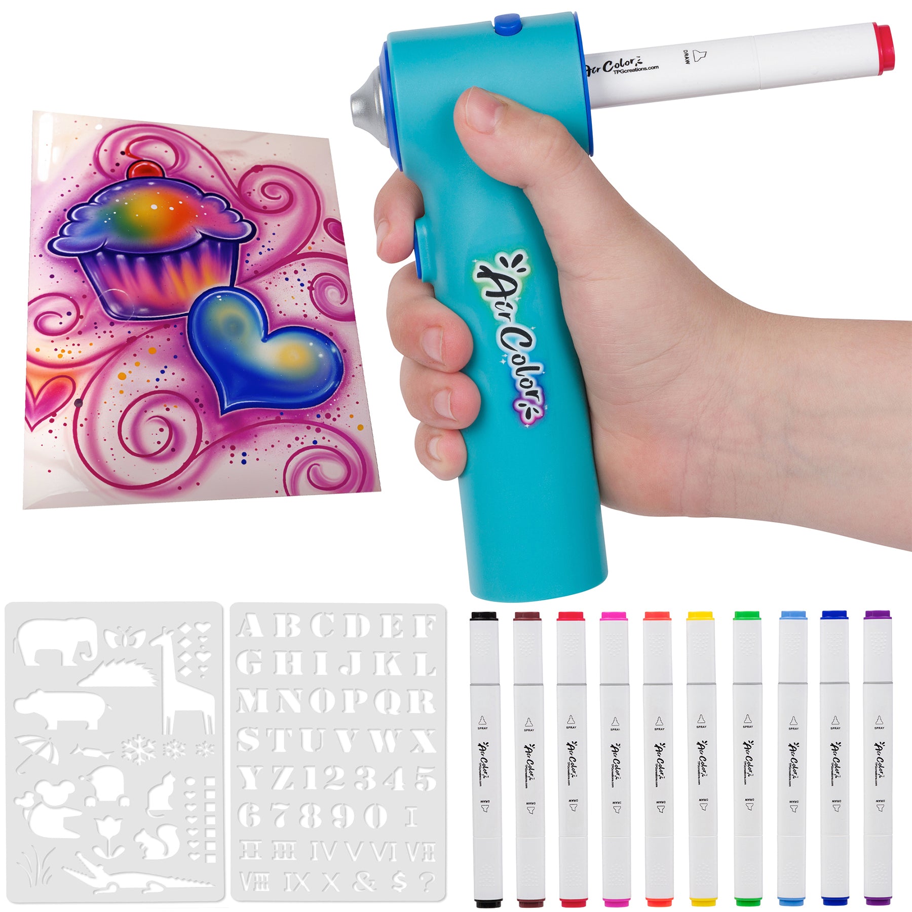 Aircolor Airbrush Kit with Markers & Stencils