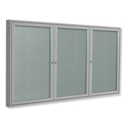 Ghent 3 Door Enclosed Vinyl Bulletin Board with Satin Aluminum Frame, Silver Surface, 48" x 96", Locking Hinged Doors, 1 Each