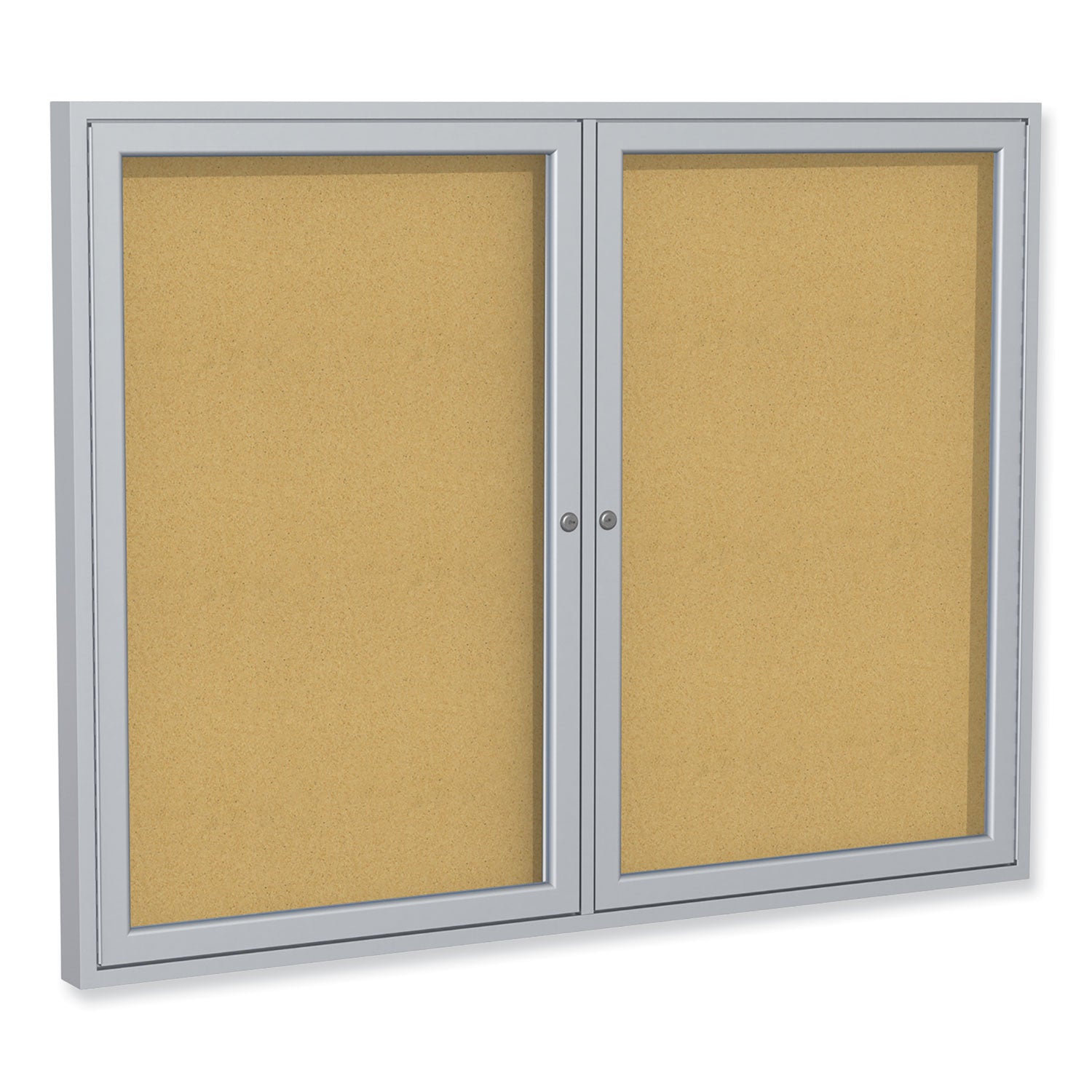 Ghent 2-Door Enclosed Bulletin Board - 36" Board Height x 60" Board Width - Cork Surface - Shatter Resistant, Self-healing - Satin Aluminum Frame - 1 Each
