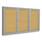 Ghent 3 Door Enclosed Vinyl Bulletin Board, 48" x 72", Silver Vinyl Surface, Satin Anodized Aluminum Frame, Hinged Doors, Lockable, Weather and Water Resistant, 1 Each
