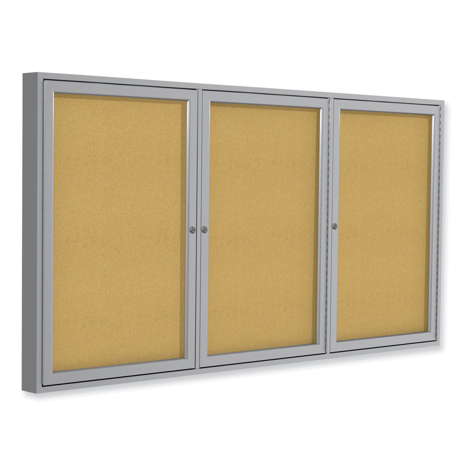 48" Board Height x 96" Board Width - Natural Cork Surface - Locking Door, Self-healing, Illuminated, Tamper Proof - Satin Aluminum Frame - 1 Each - TAA Compliant
