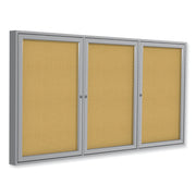 48" Board Height x 96" Board Width - Natural Cork Surface - Locking Door, Self-healing, Illuminated, Tamper Proof - Satin Aluminum Frame - 1 Each - TAA Compliant