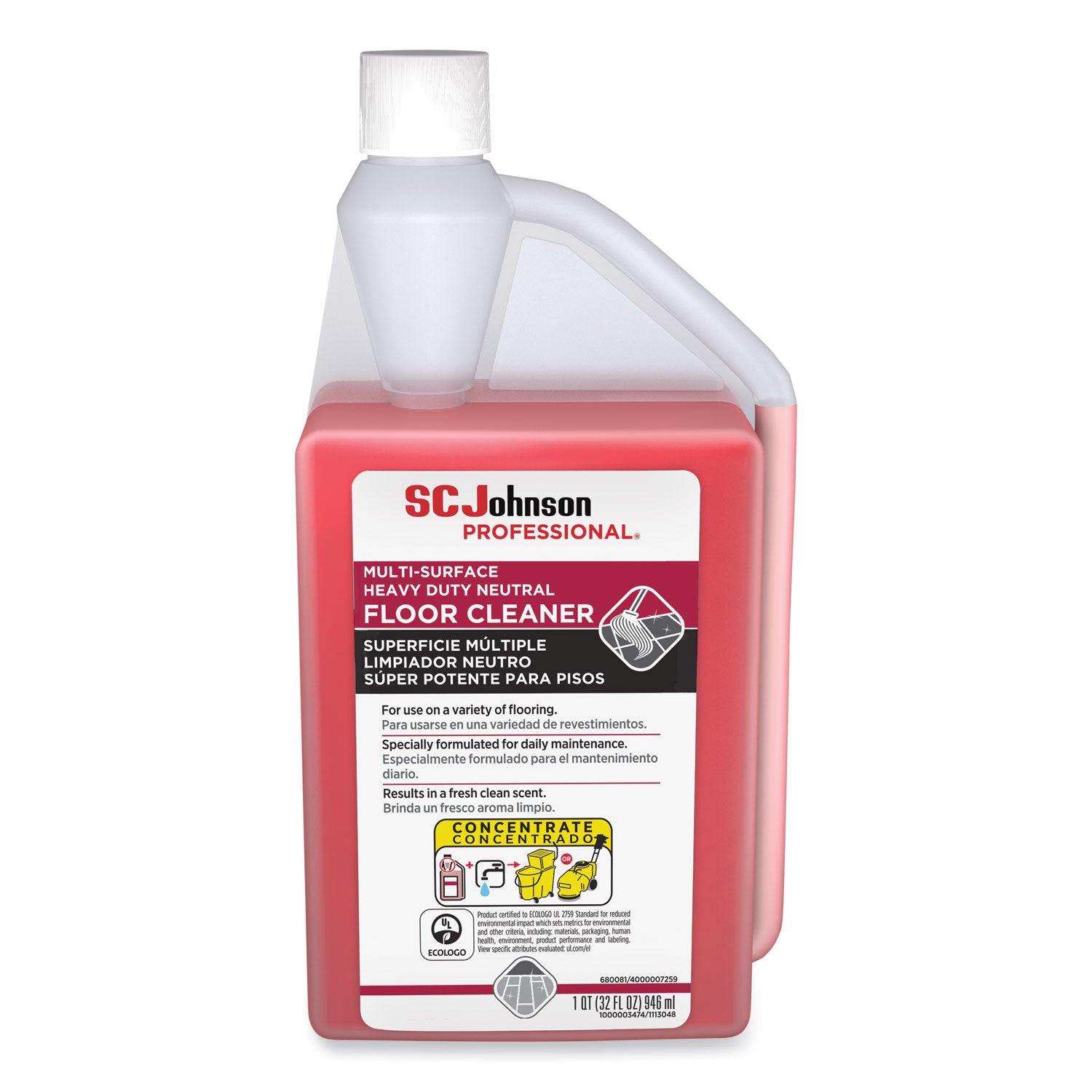SC Johnson Heavy-Duty pH Floor & Surface Cleaner, Concentrate, 32 fl oz (1 quart), Red Bottle, 1 Each
