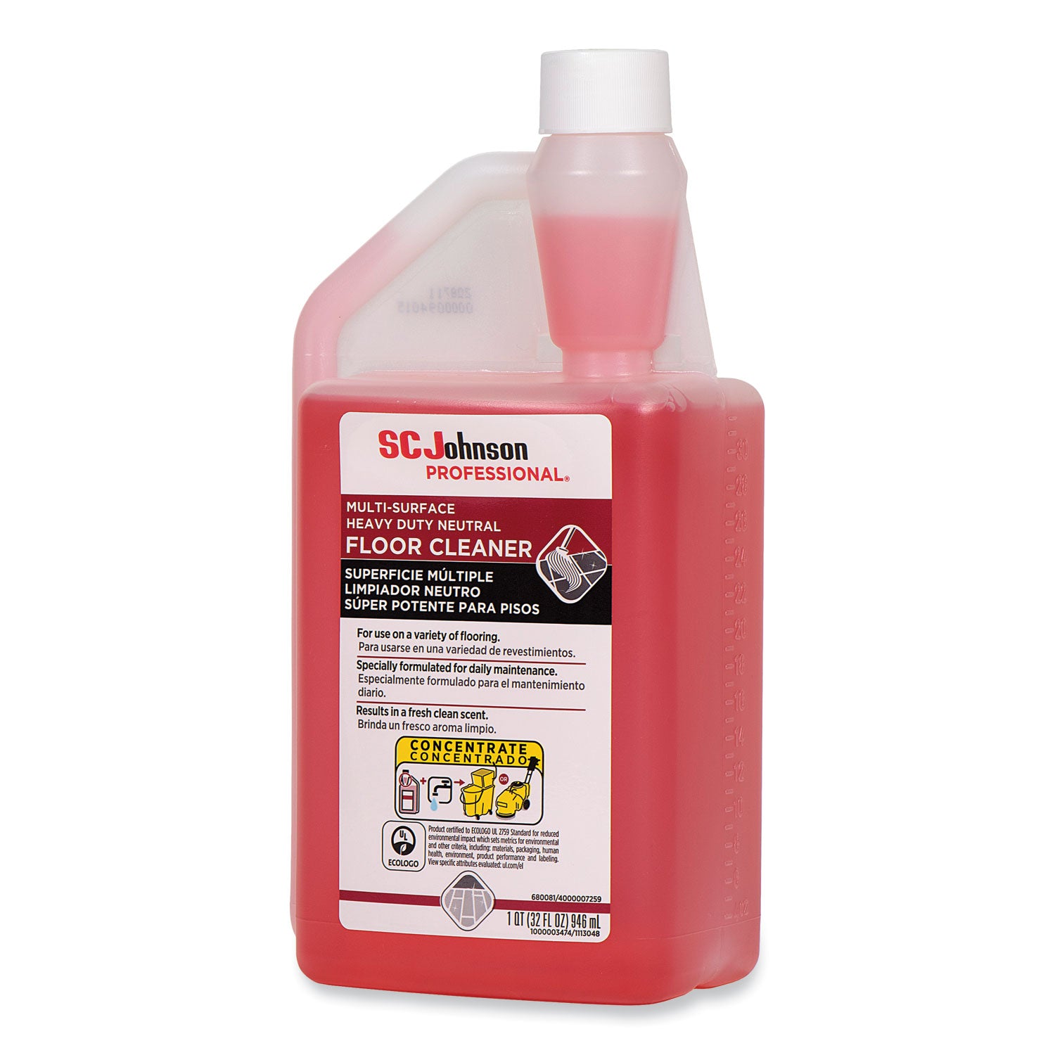 SC Johnson Heavy-Duty pH Floor & Surface Cleaner, Concentrate, 32 fl oz (1 quart), Red Bottle, 1 Each