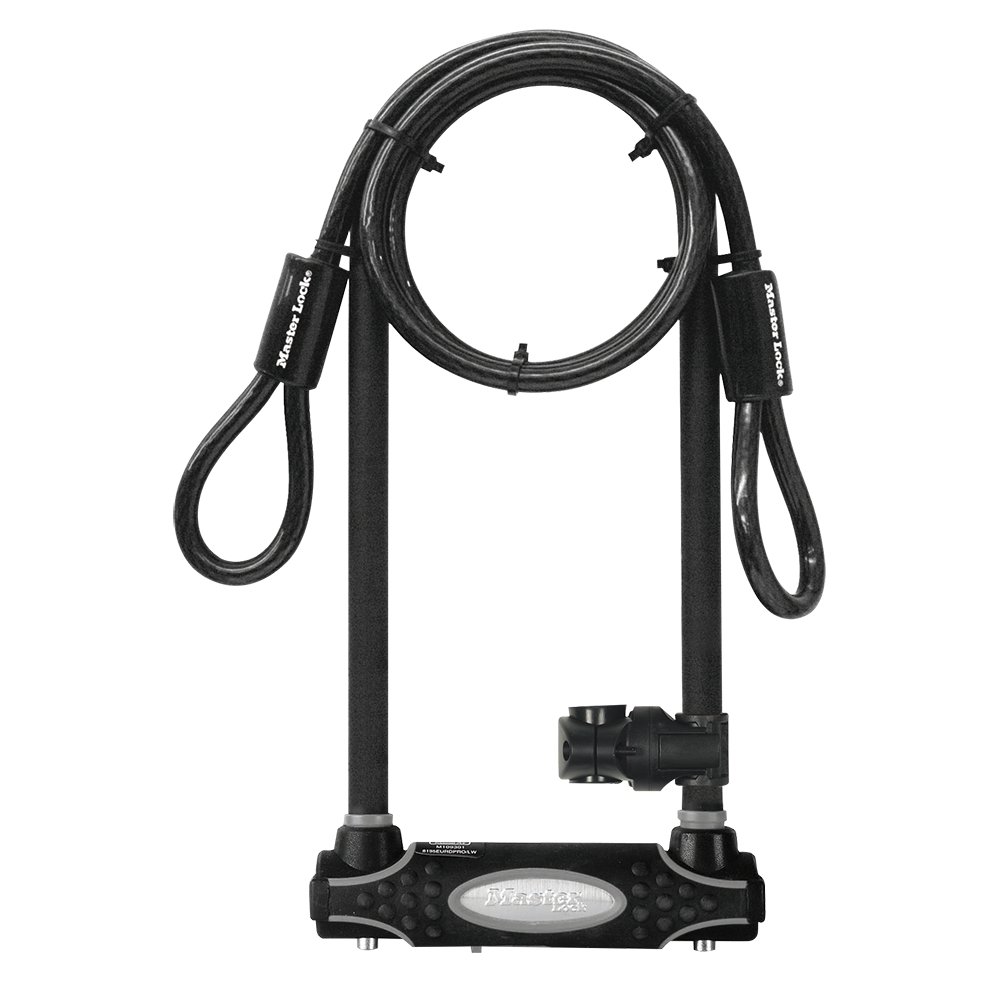 6in (15cm) Wide Hardened Steel U-Lock with 11in (28cm) Shackle Clearance; 4ft (1.2m) x 3/8in (10mm) Looped-End Cable