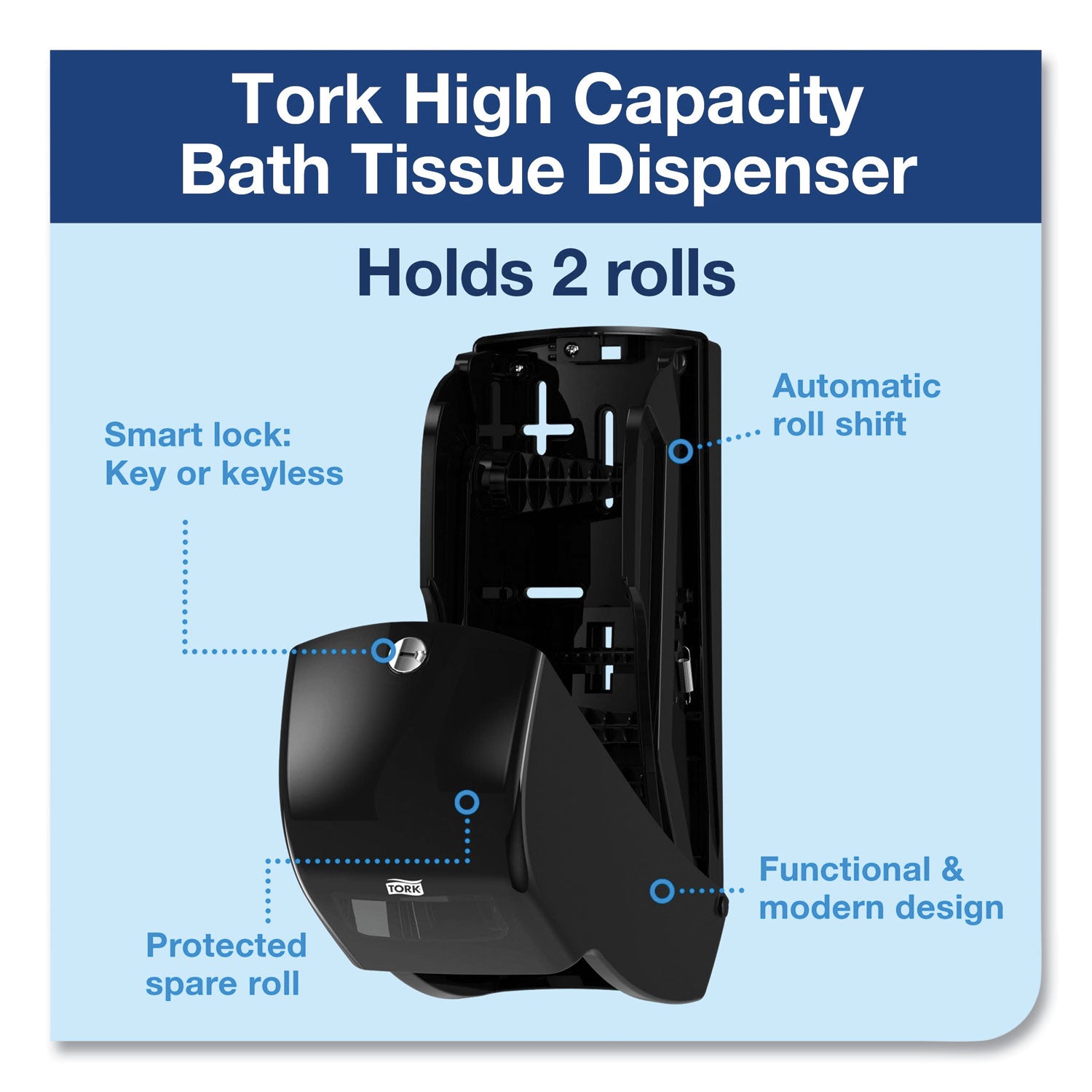 Elevation High Capacity Bath Tissue Dispenser, 6.3 X 6.46 X 14.2, Black