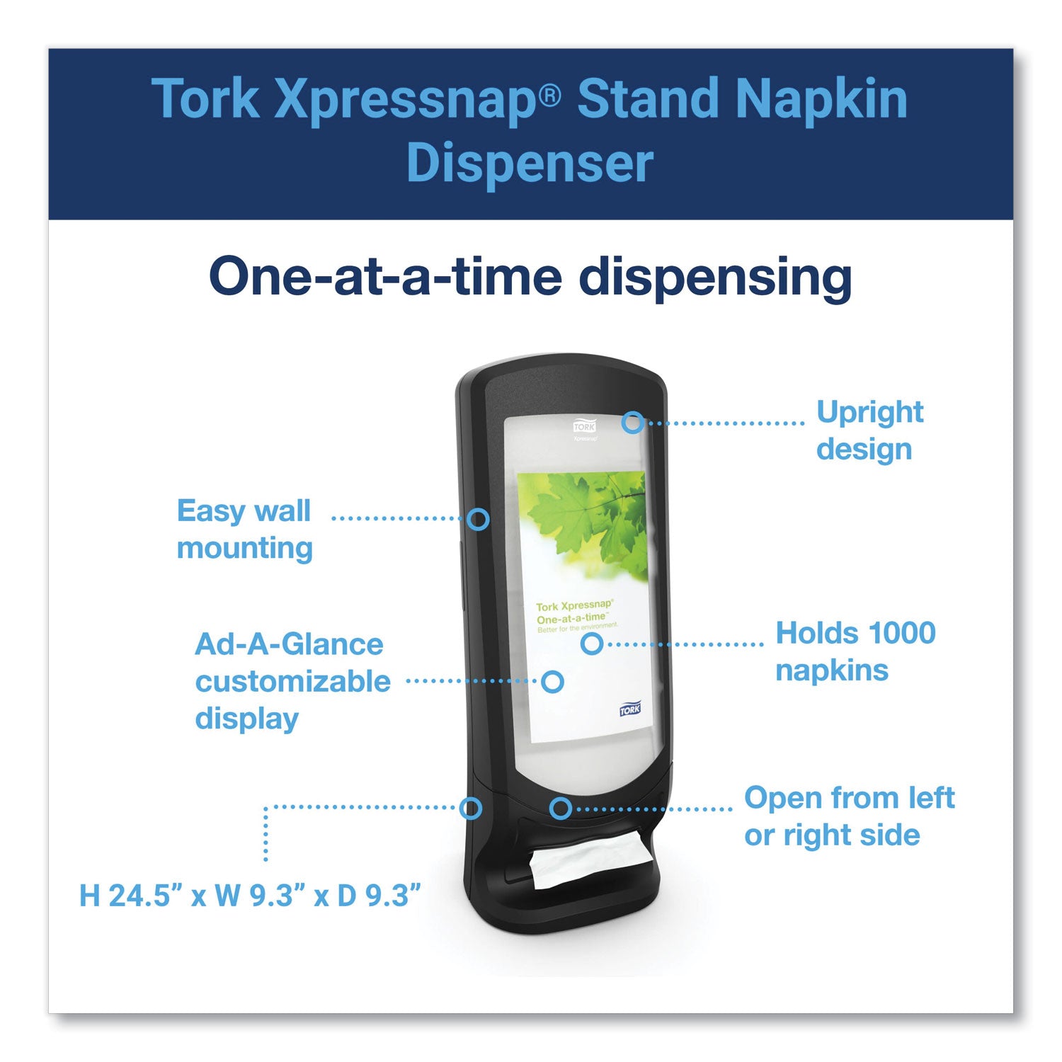 Xpressnap Stand Napkin Dispenser, 9.25 x 9.25 x 24.5, Black