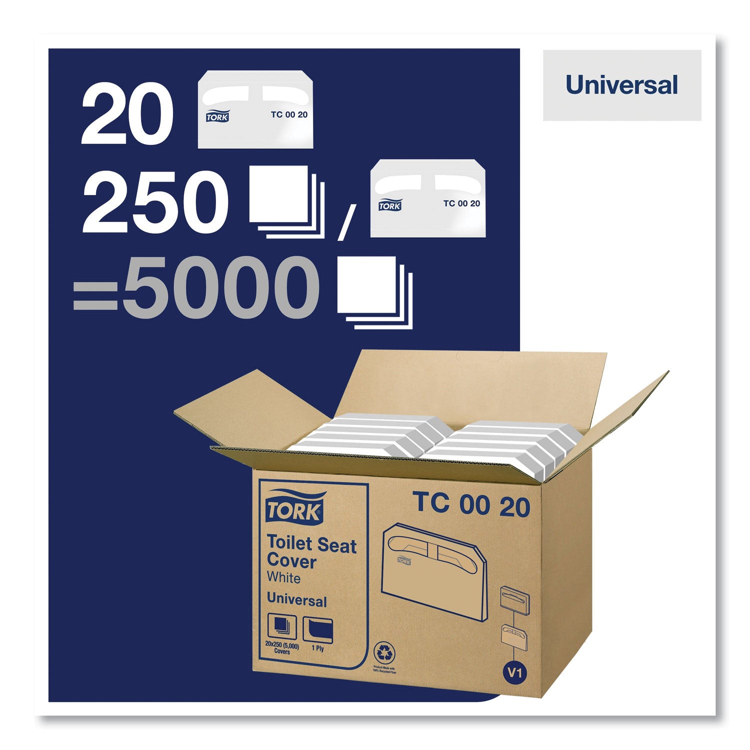 Toilet Seat Cover, Half-Fold, 14.5 X 17, White, 250/pack, 20 Packs/carton