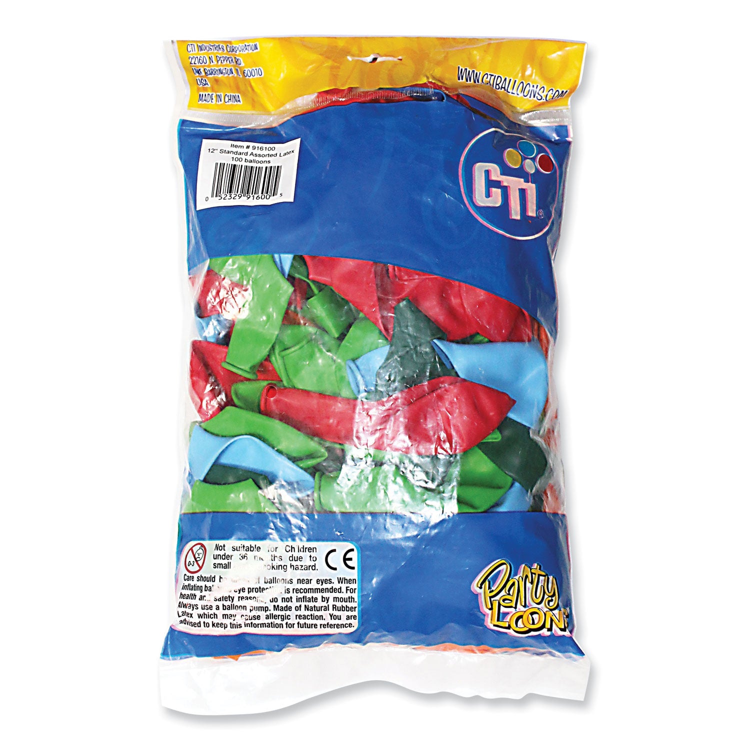 Party Loons Helium Quality Latex Balloons, Assorted Colors, 100/Pack