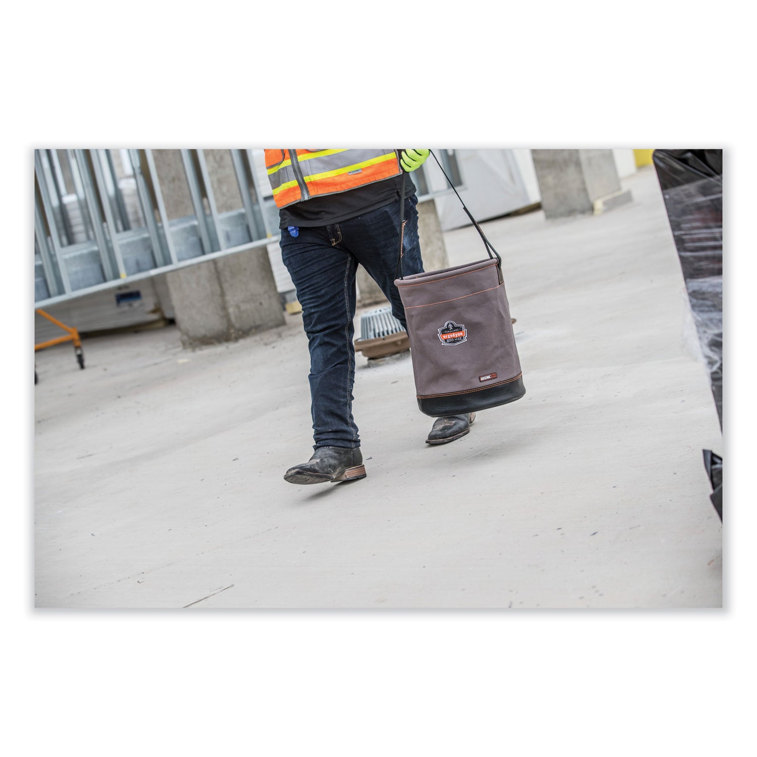 Reinforced, Handle, Pocket, Durable, Storm Drain - 14" - Plastic, Nylon, Nickel Plated, Synthetic Leather, Canvas - Gray - 1 Each