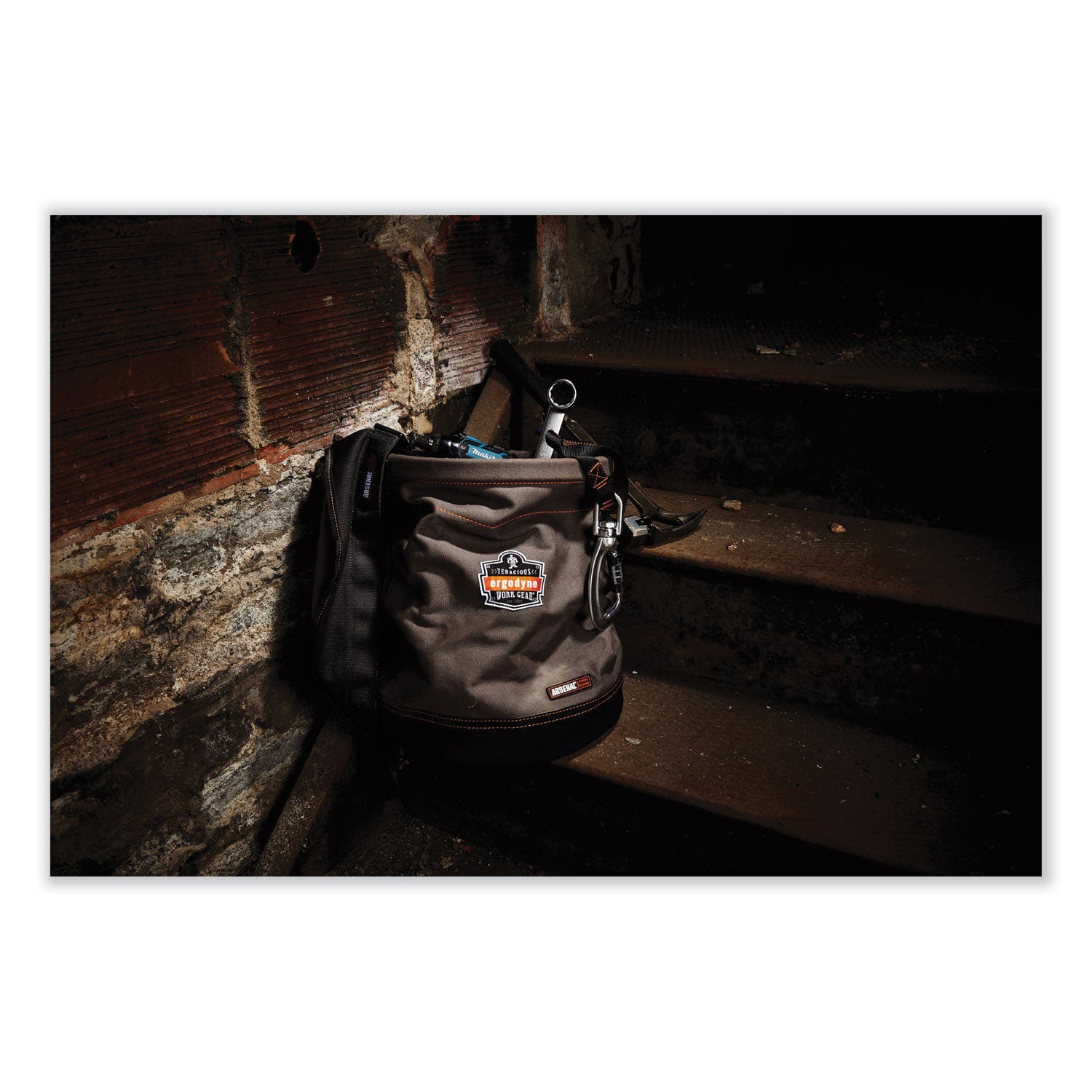Reinforced, Handle, Pocket, Durable, Storm Drain - 14" - Plastic, Nylon, Nickel Plated, Synthetic Leather, Canvas - Gray - 1 Each