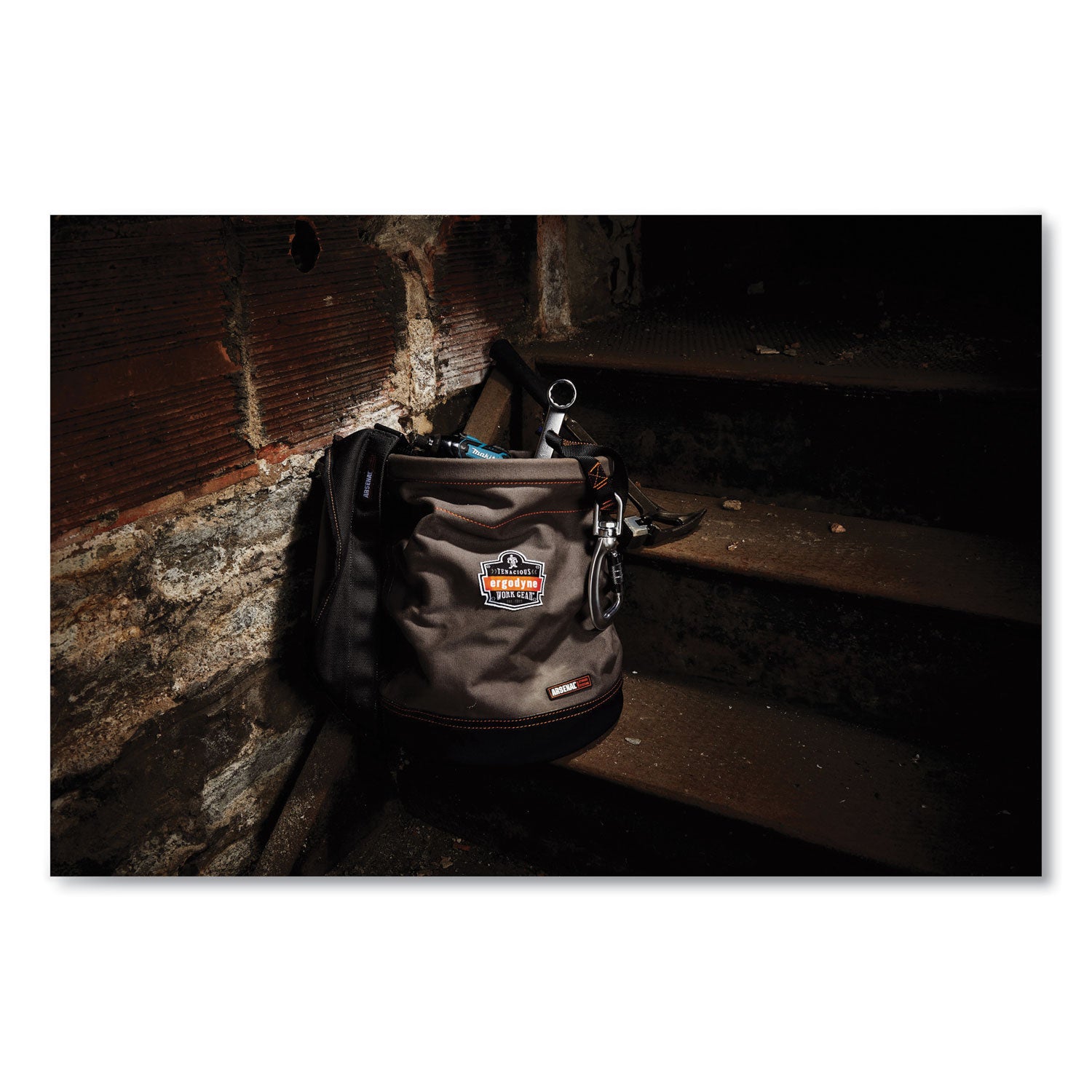 Reinforced, Handle, Pocket, Durable, Storm Drain - 14" - Plastic, Nylon, Nickel Plated, Synthetic Leather, Canvas - Gray - 1 Each