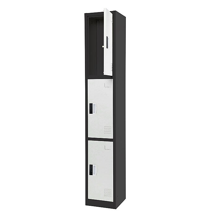72" H x 12" W  Triple Tier Steel Storage Locker with Digital Lock, Black and White, Pack of 4