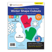 Punch Out Paper Cutouts, Winter Shapes, Snowflakes, Mittens & Snowman, 120 Pieces