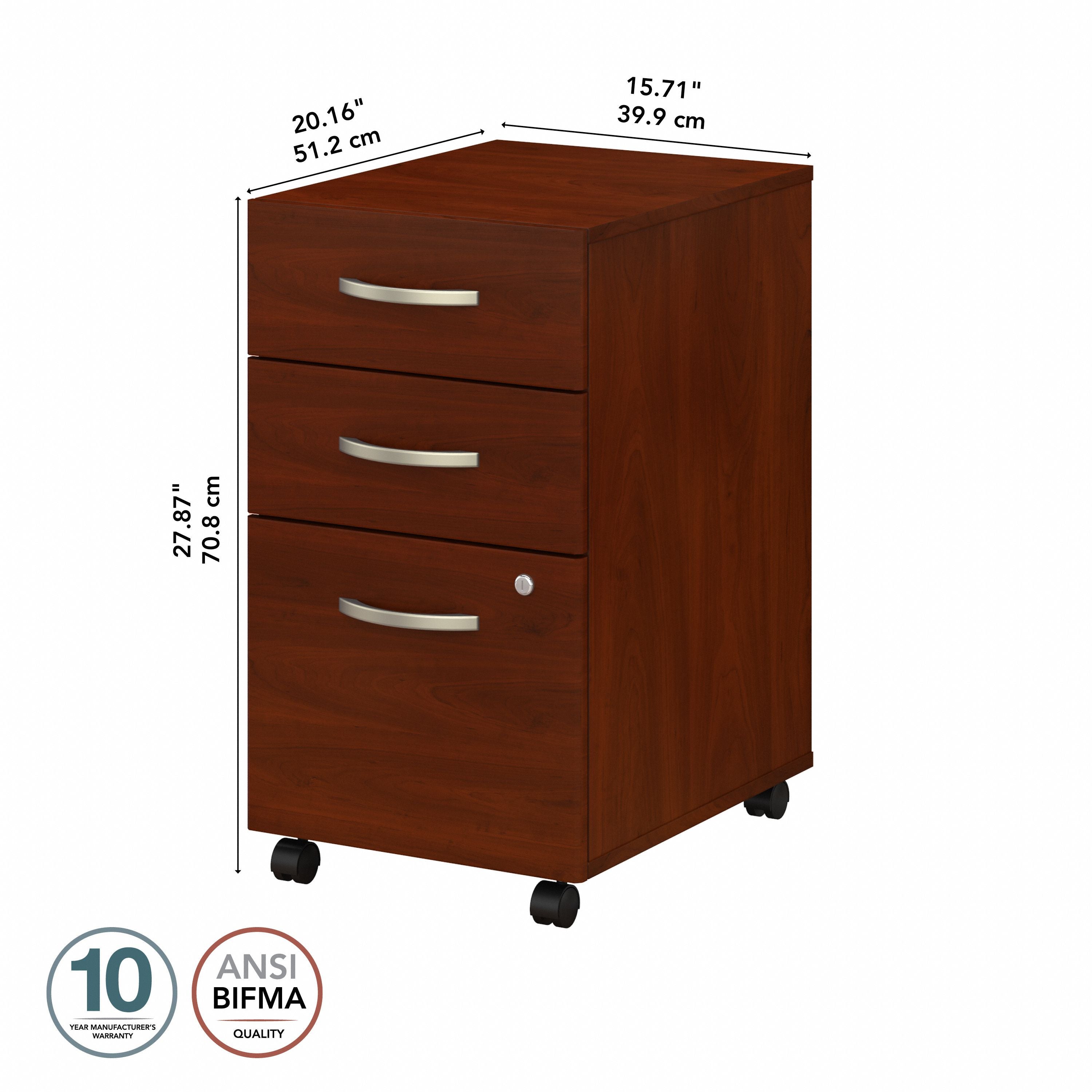 Bush Business Furniture Studio C 3 Drawer Mobile File Cabinet in Hansen Cherry - 15.71" Width x 20.2" Depth x 27.79" Height