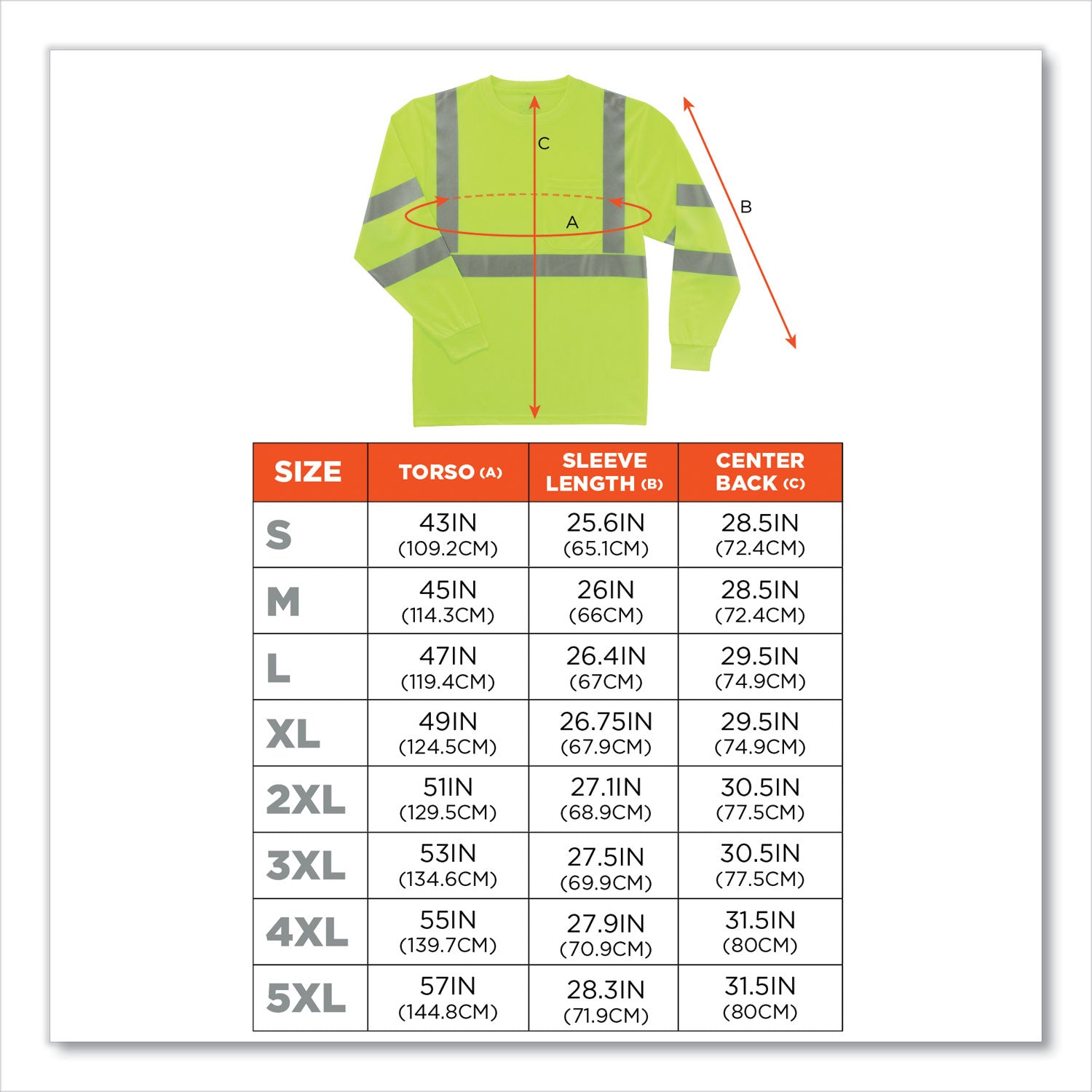 Ergodyne 8391 Type R Class 3 Long Sleeve Safety T-Shirt, Small, Lime, Polyester, Breathable, Moisture Resistant, UV Resistant, Reflective, Heat Resistant, Chest Pocket, 1 Each