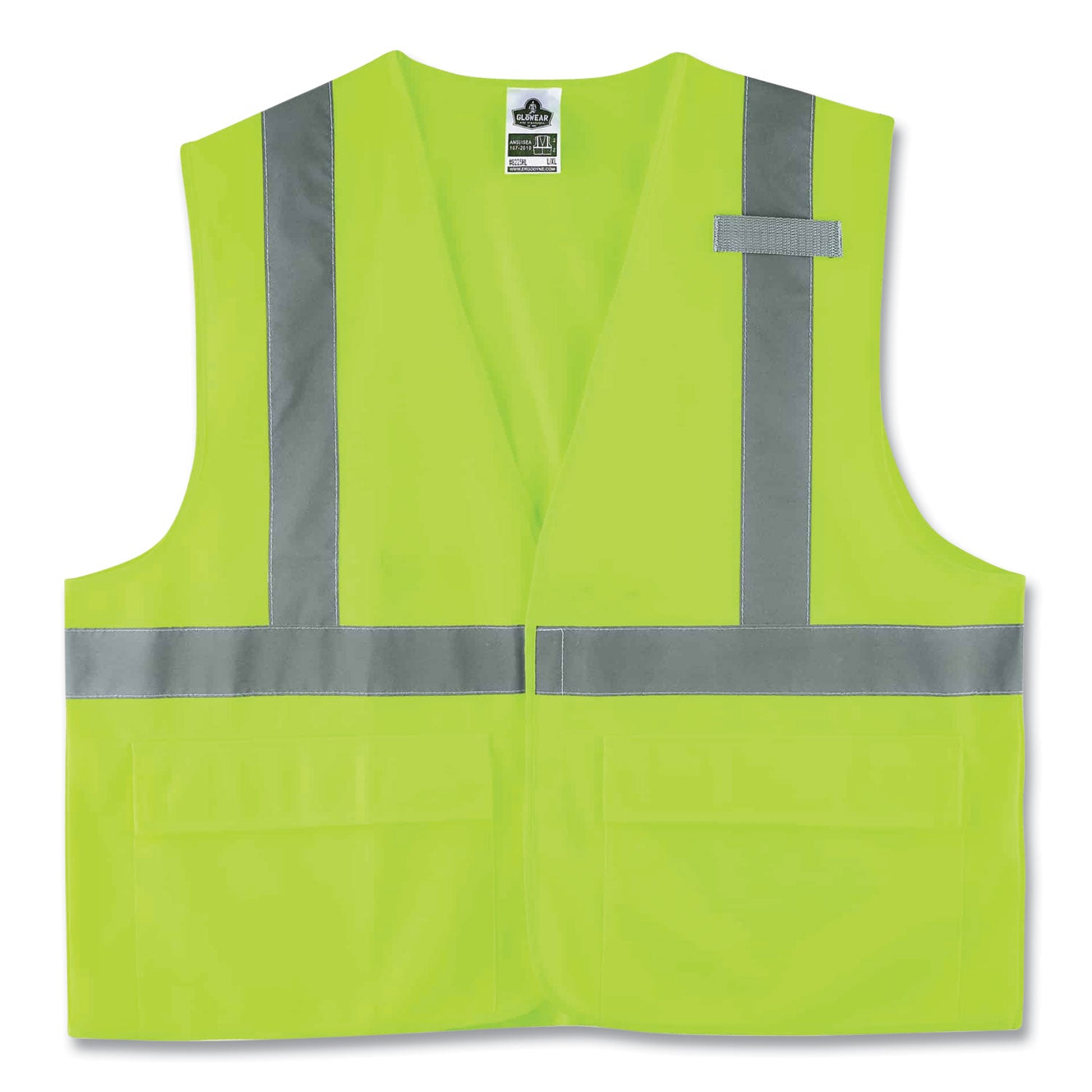 Ergodyne 8225HL Type R Class 2 Solid Vest, Large/Extra Large, Hook & Loop Closure, Polyester, Lime, Pocket, Mic Tab, Reflective, 1 Each