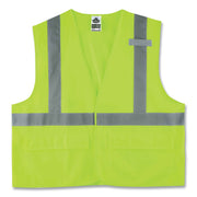 Ergodyne 8225HL Type R Class 2 Solid Vest, Large/Extra Large, Hook & Loop Closure, Polyester, Lime, Pocket, Mic Tab, Reflective, 1 Each