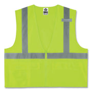 Ergodyne 8225Z Type R Class 2 Solid Vest, 2XL/3XL, Zipper Closure, Polyester, Lime, Reflective, Pocket, Mic Tab, 1 Each