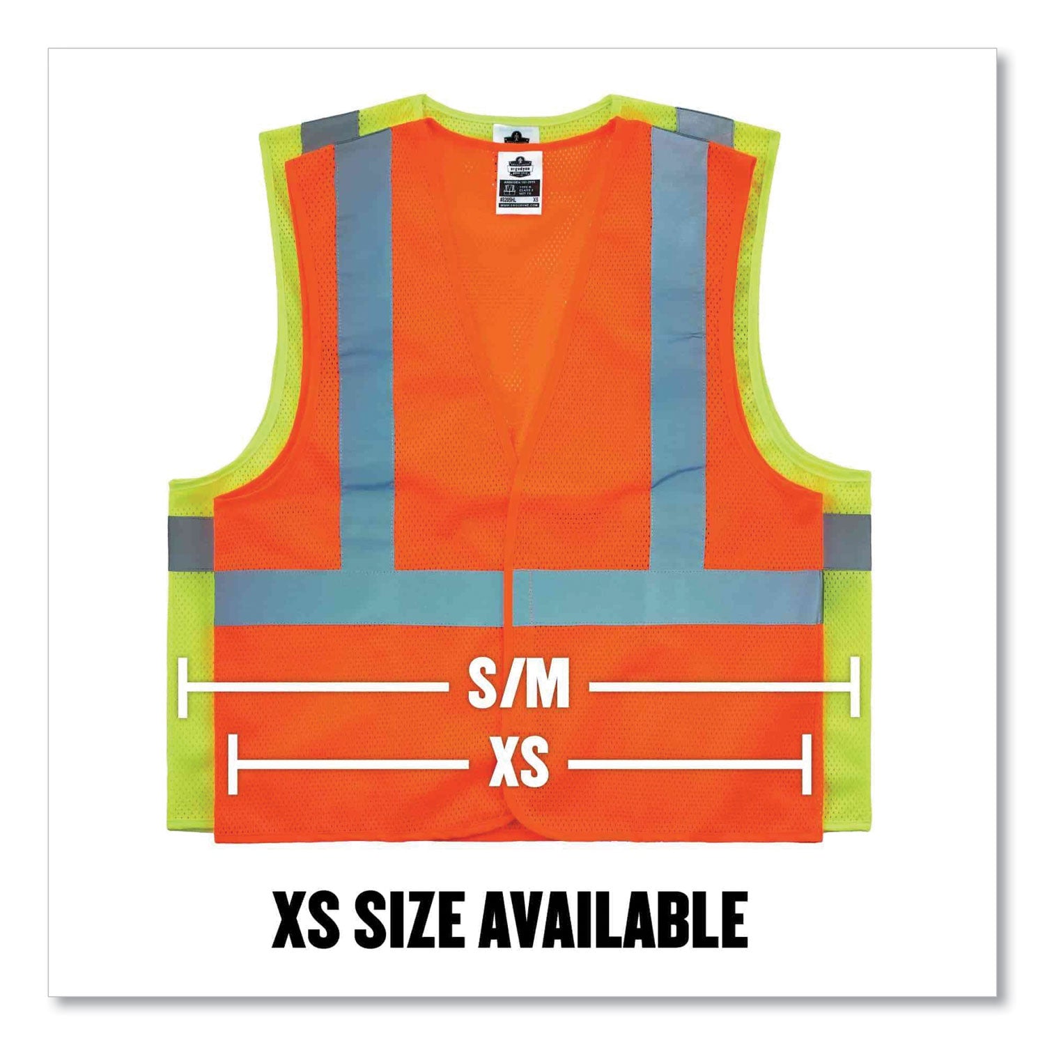 Ergodyne 8205HL Super Econo Mesh Vest - Recommended for: Construction, Emergency, Warehouse, Baggage Handling - Extra Small - Hook & Loop Closure - Polyester Mesh, Mesh Fabric - Lime - Lightweight, High Visibility, Reflective - 1 Each